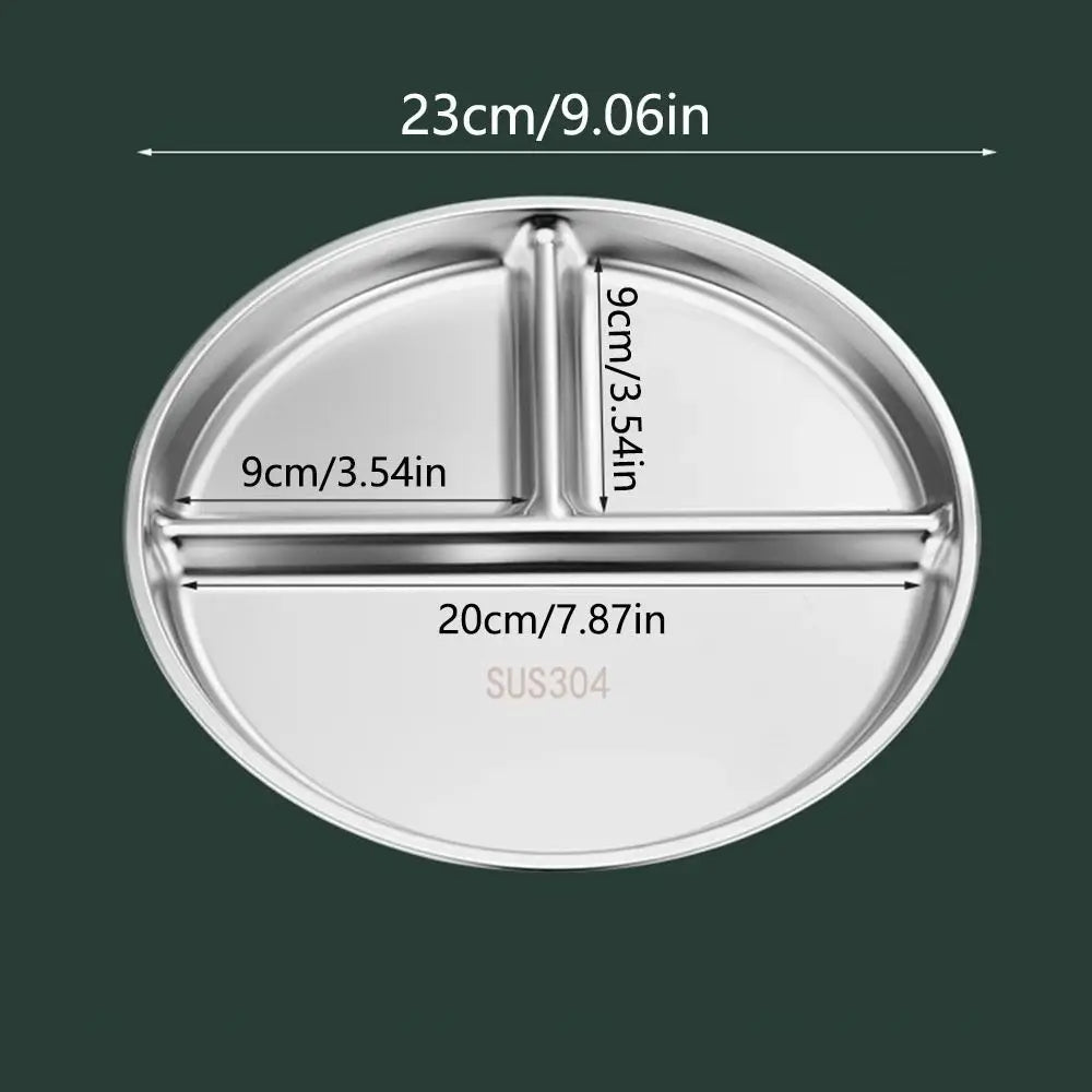 Unbreakable Portion Control Plate 304 Stainless Steel Round Divided Dinner Plates Weight Loss Balanced Diet American Fitness CLub