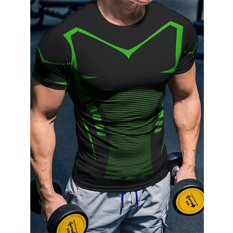 Compression T Shirt New Men Summer Sportswear Running T-shirt Elastic Quick Dry Sport Tops Daily Athletic Gym Stripe Shirts Men American Fitness CLub
