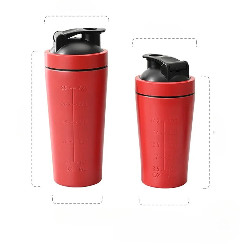 500ML/750ML Stainless Steel Protein Powder Shaker Bottle with Steel Ball and Scale Leak Proof Gym Fitness Sport Whey Shakes Cup American Fitness CLub