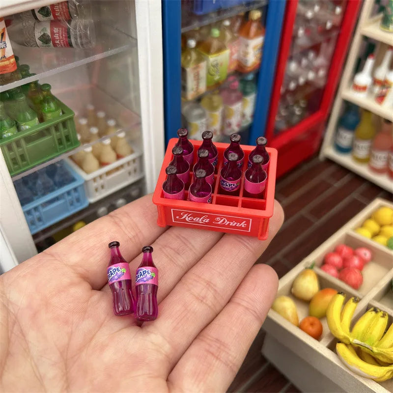 1Set 1:12 Dollhouse Miniature Drinks Soda Drink Bottle with Storage Box Model Doll House Living Scene Decor Toy меблі для кукол American Fitness CLub