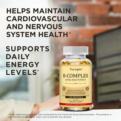 Vitamin B Complex-Contains Vitamins B1, B2, B3, B6, B5, B12 - Replenish Energy, Fight Stress and Enhance Immunity - 120 Capsules American Fitness CLub