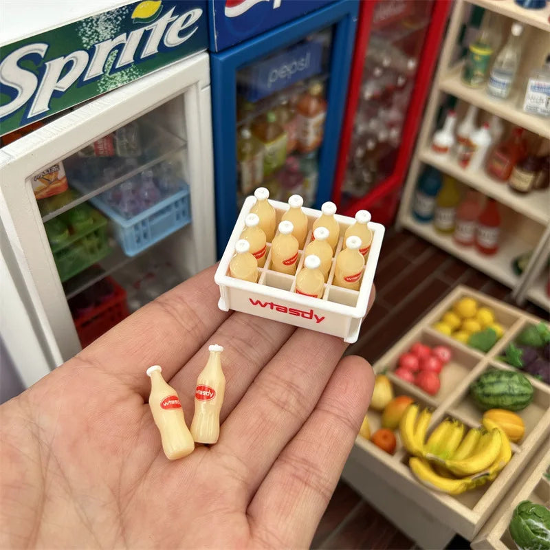 1Set 1:12 Dollhouse Miniature Drinks Soda Drink Bottle with Storage Box Model Doll House Living Scene Decor Toy меблі для кукол American Fitness CLub