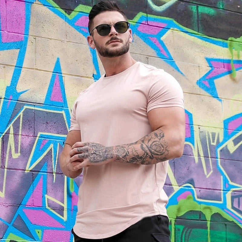 Muscle Fitness T-shirt Summer Men's Athleisure Workout short sleeve T-shirt High Quality cotton Men T-shirt Gym Sport Shirt Tops American Fitness CLub