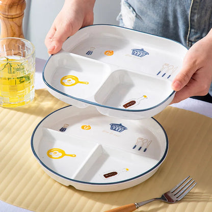 Breakfast Western Noodle Plate Household Three Grid Quantitative Weight Loss Plate Children's 3-grid ceramic meals plates American Fitness CLub
