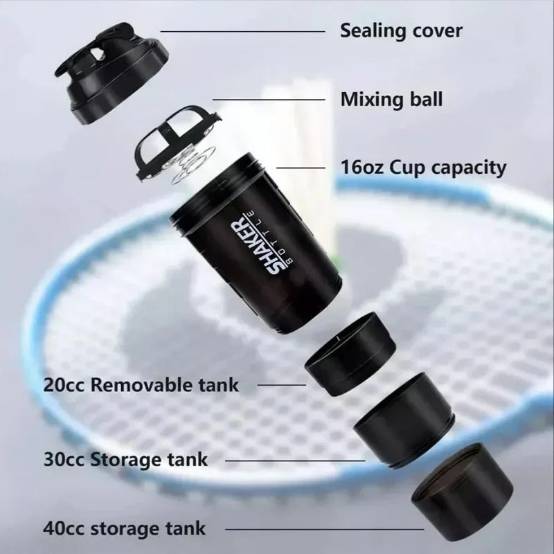 3 Layers Shaker Protein Bottle Powder Shake Cup Large Capacity Water Bottle Mixing Cup Body Building Exercise Mixing Bottle American Fitness CLub