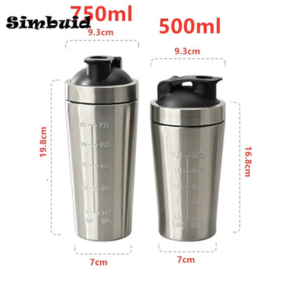 500ML/750ML Stainless Steel Protein Powder Shaker Bottle with Steel Ball and Scale Leak Proof Gym Fitness Sport Whey Shakes Cup American Fitness CLub