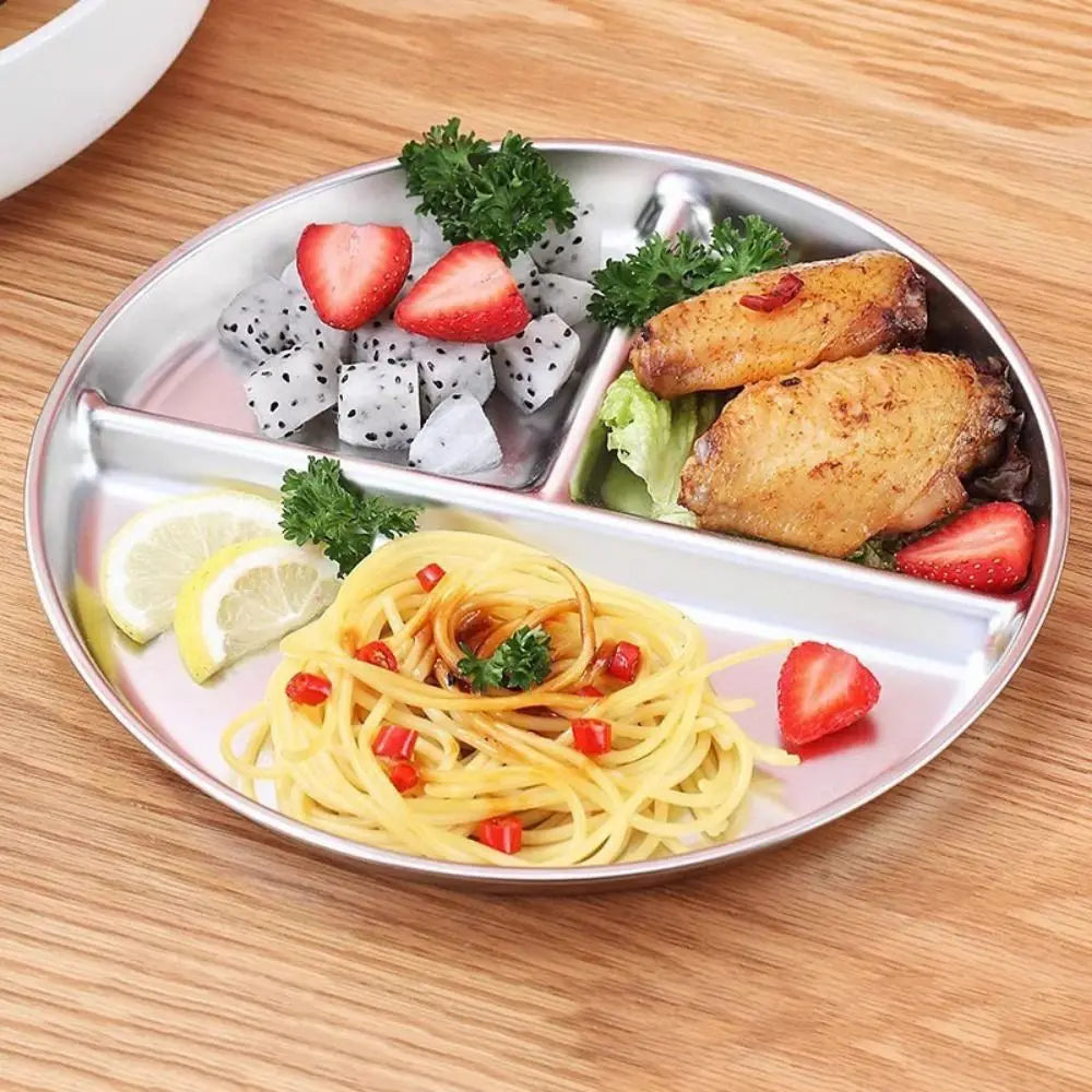 Unbreakable Portion Control Plate 304 Stainless Steel Round Divided Dinner Plates Weight Loss Balanced Diet American Fitness CLub