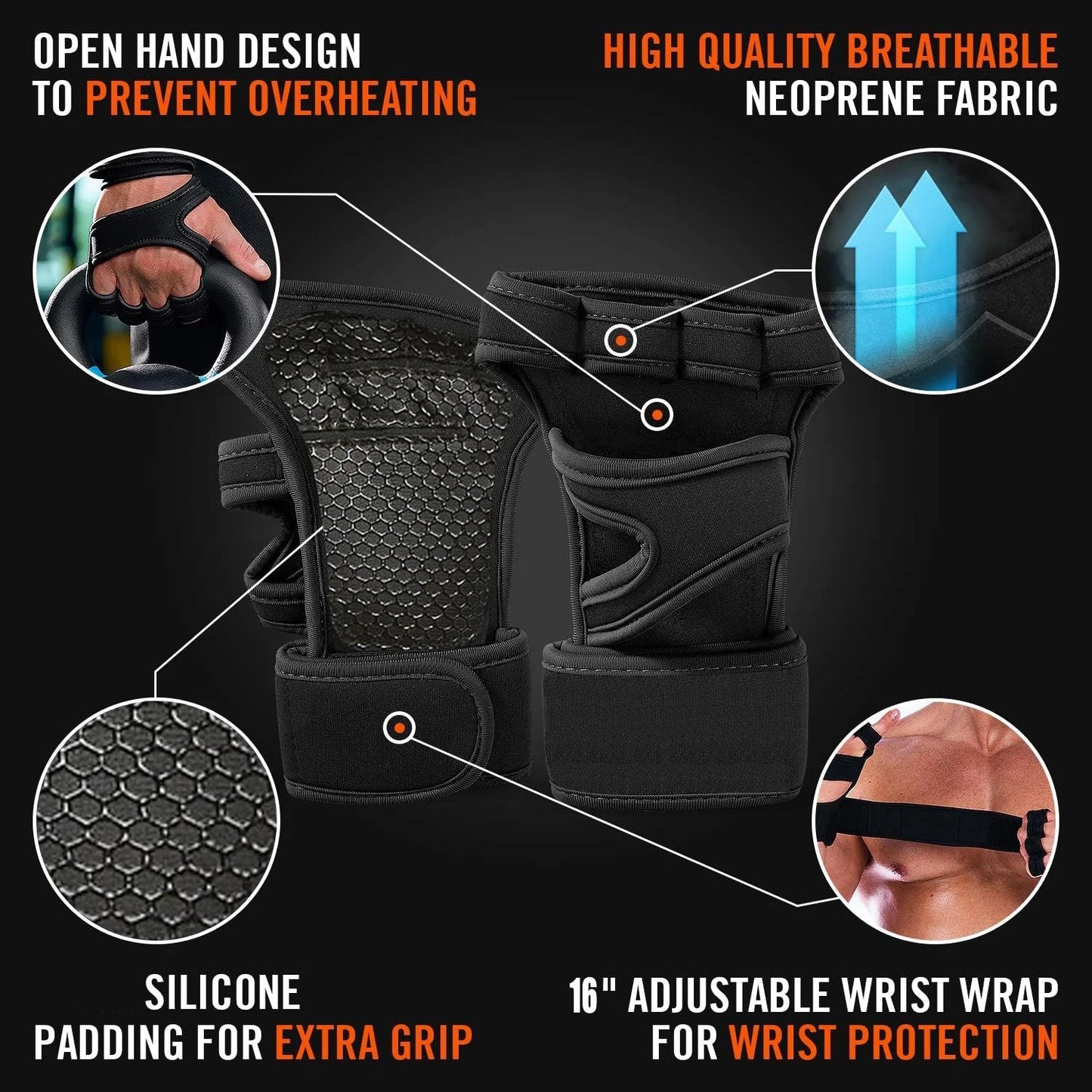 Sports Weight Lifting Workout Gloves ，with Built-in Wrist Wraps Full Palm Protection，Grip Great for Gym Pull Ups Cross Training American Fitness CLub