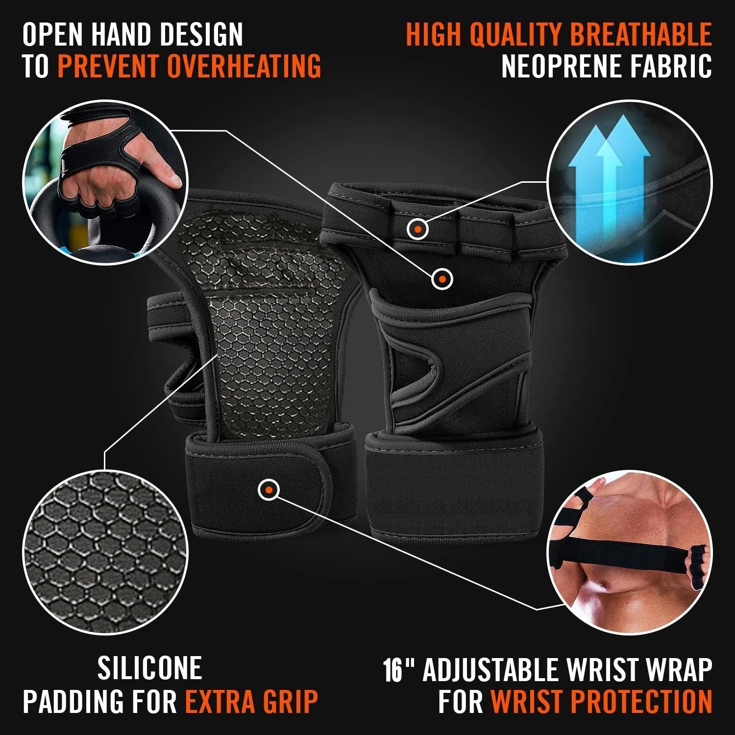 Sports Weight Lifting Workout Gloves ，with Built-in Wrist Wraps Full Palm Protection，Grip Great for Gym Pull Ups Cross Training American Fitness CLub