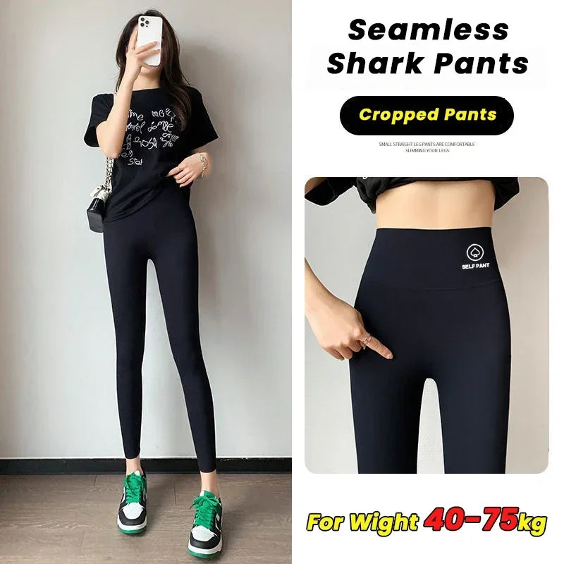 Womens High Waisted Seamless Leggings Sports Fitness Yoga Pants Gym Leggings Womens Elastic Shark Pants Cycling Pants Summer American Fitness CLub