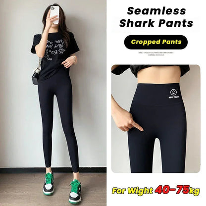 Womens High Waisted Seamless Leggings Sports Fitness Yoga Pants Gym Leggings Womens Elastic Shark Pants Cycling Pants Summer American Fitness CLub