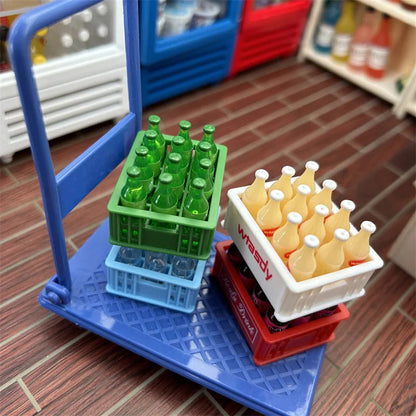 1Set 1:12 Dollhouse Miniature Drinks Soda Drink Bottle with Storage Box Model Doll House Living Scene Decor Toy меблі для кукол American Fitness CLub