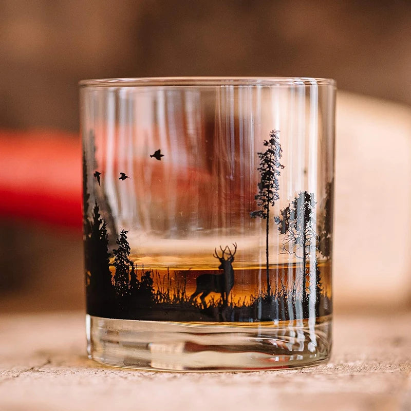 Whiskey Glass Drinks Cups Unique Themed Cocktail for Outdoor Enthusiasts Nature Lovers Forest Animals Design Drinking Glasses American Fitness CLub
