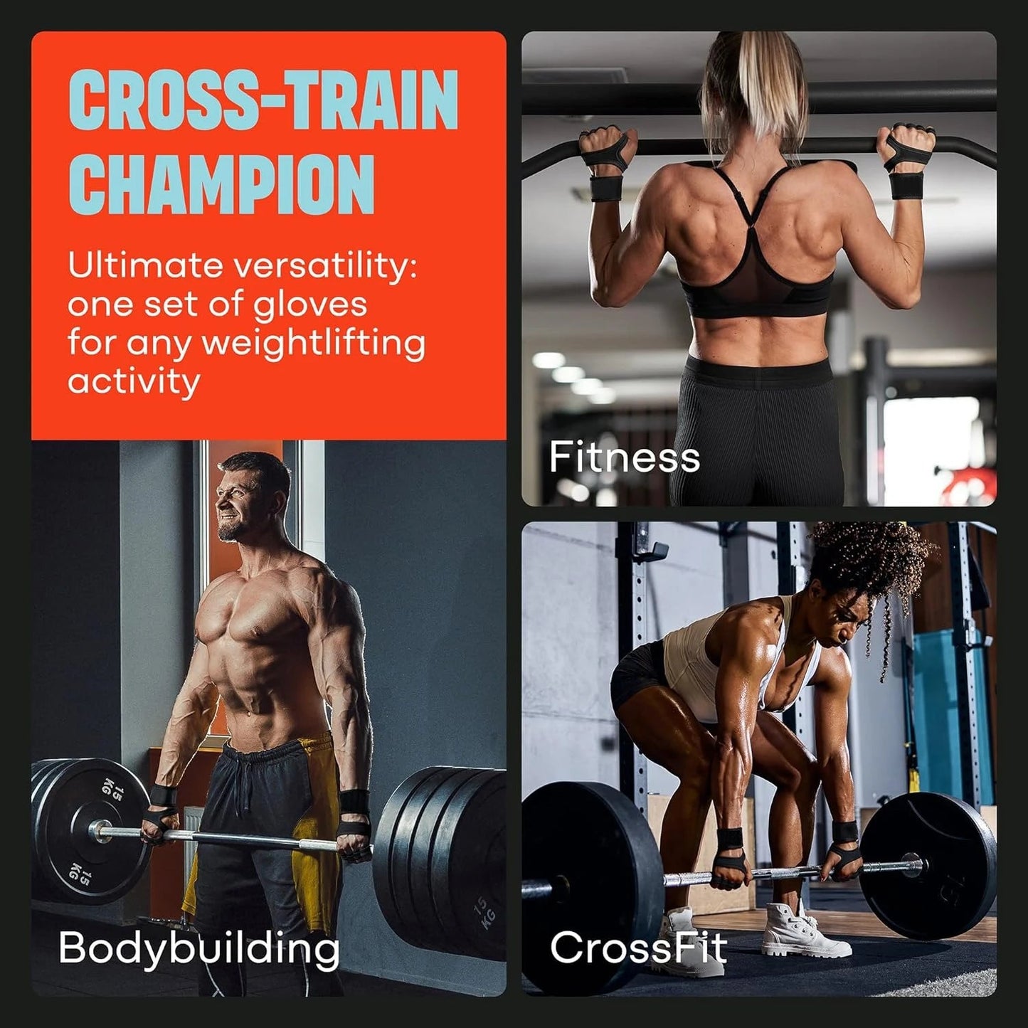 Sports Weight Lifting Workout Gloves ,with Built-in Wrist Wraps Full Palm Protection，Grip Great for Gym Pull Ups Cross Training American Fitness CLub