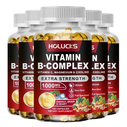 Vitamin B Complex Supplement - (B1, B2, B3, B5, B6, B7, B8, B9, B12 Folic Acid&Biotin) with Vitamin C, Inositol - Energy Healthy American Fitness CLub