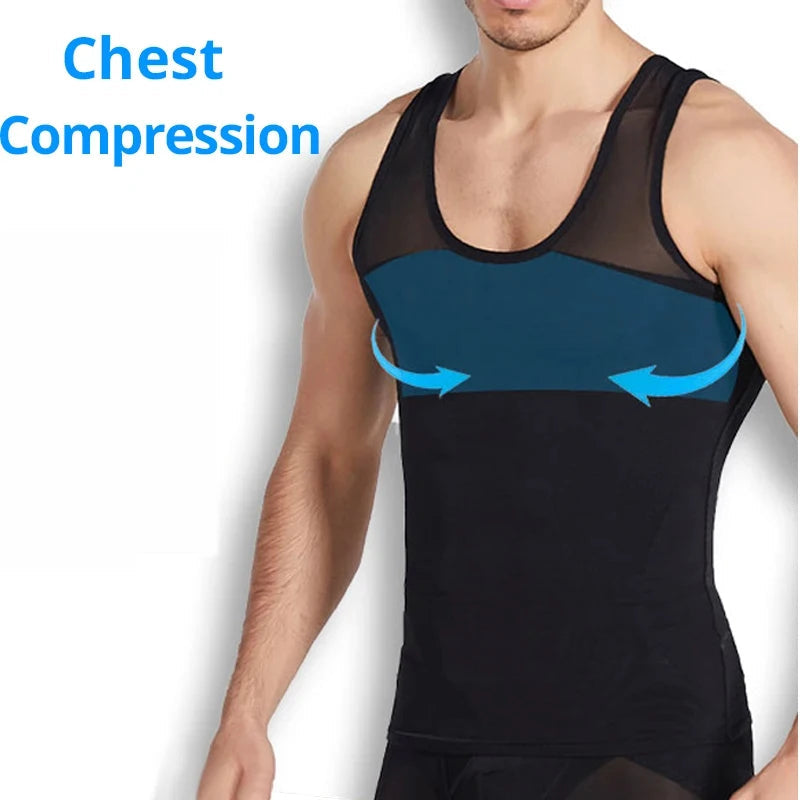 Compression Shirts for Men Slimming Undershirt Body Shaper Fitness Tank Tops Workout Sleeveless Shapewear Vest Mesh Cross Tops American Fitness CLub