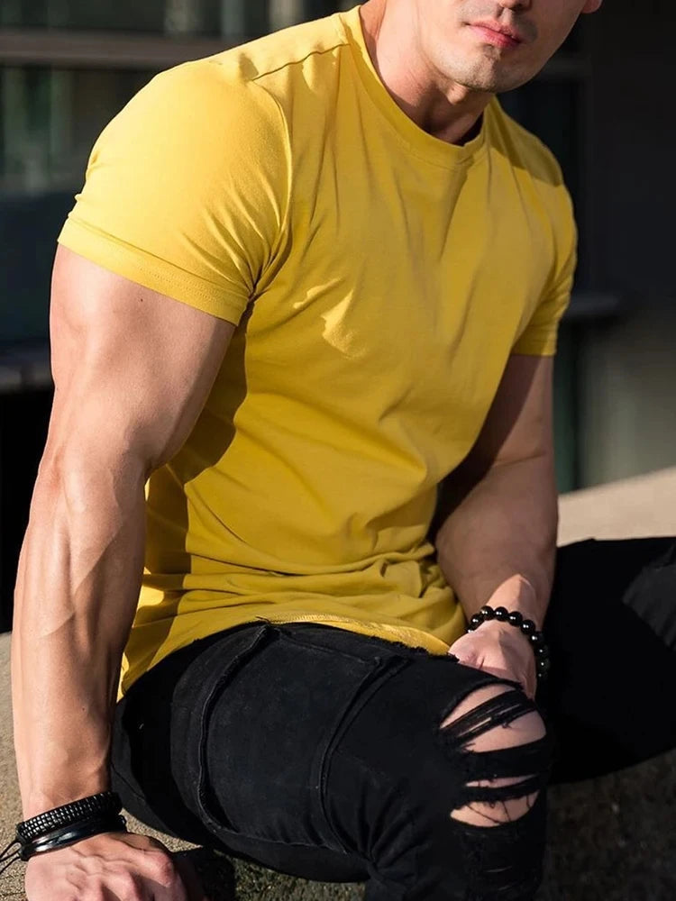 Muscle Fitness T-shirt Summer Men's Athleisure Workout short sleeve T-shirt High Quality cotton Men T-shirt Gym Sport Shirt Tops American Fitness CLub