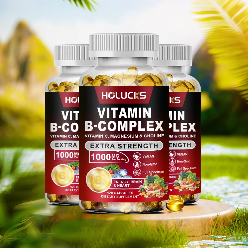 Vitamin B Complex Supplement - (B1, B2, B3, B5, B6, B7, B8, B9, B12 Folic Acid&Biotin) with Vitamin C, Inositol - Energy Healthy American Fitness CLub