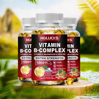 Vitamin B Complex Supplement - (B1, B2, B3, B5, B6, B7, B8, B9, B12 Folic Acid&Biotin) with Vitamin C, Inositol - Energy Healthy American Fitness CLub