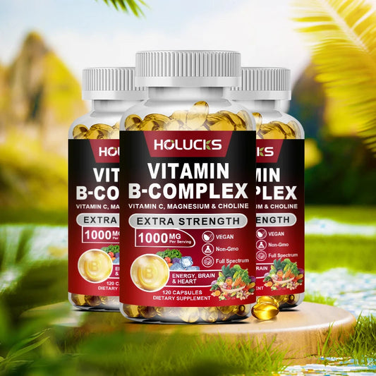 Vitamin B Complex Supplement - (B1, B2, B3, B5, B6, B7, B8, B9, B12 Folic Acid&Biotin) with Vitamin C, Inositol - Energy Healthy American Fitness CLub