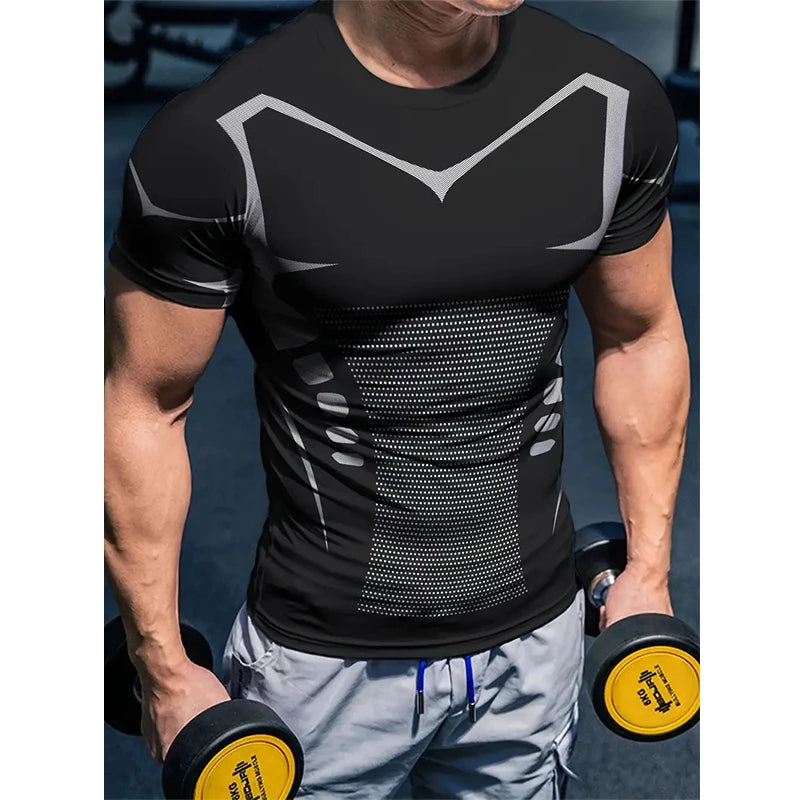 Compression T Shirt New Men Summer Sportswear Running T-shirt Elastic Quick Dry Sport Tops Daily Athletic Gym Stripe Shirts Men American Fitness CLub