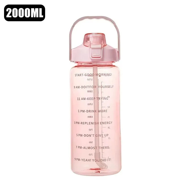 Water Bottle 2 Liter Stay Hydrated Motivated Leakproof Plastic Sport Bottle Reminder Times Sports Outdoor Fitness Office Indoor American Fitness CLub
