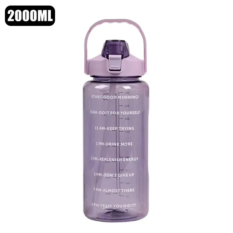 Water Bottle 2 Liter Stay Hydrated Motivated Leakproof Plastic Sport Bottle Reminder Times Sports Outdoor Fitness Office Indoor American Fitness CLub