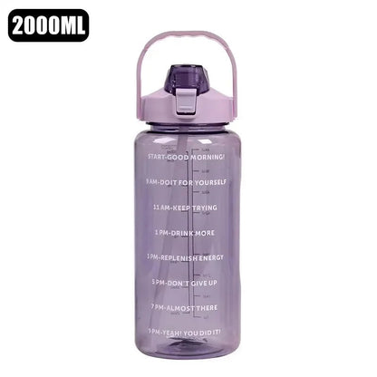 Water Bottle 2 Liter Stay Hydrated Motivated Leakproof Plastic Sport Bottle Reminder Times Sports Outdoor Fitness Office Indoor American Fitness CLub