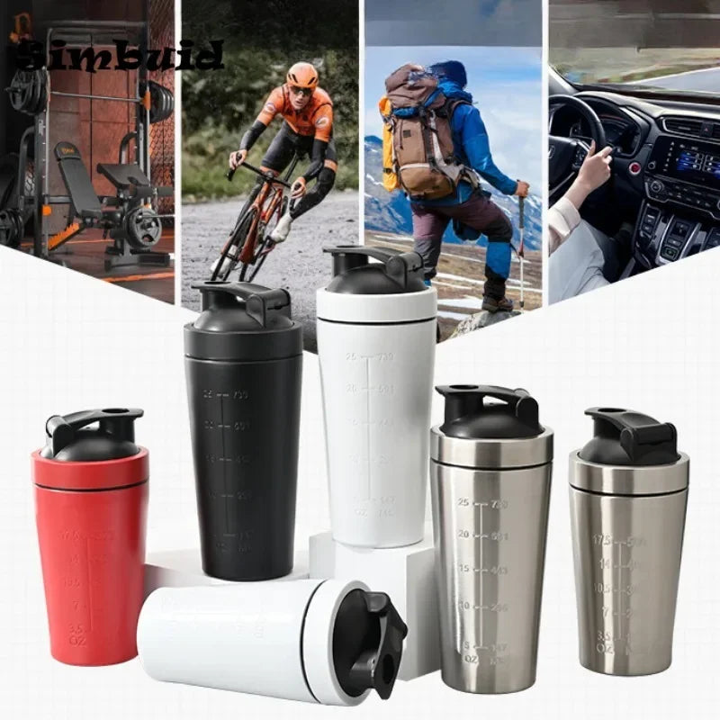 500ML/750ML Stainless Steel Protein Powder Shaker Bottle with Steel Ball and Scale Leak Proof Gym Fitness Sport Whey Shakes Cup American Fitness CLub