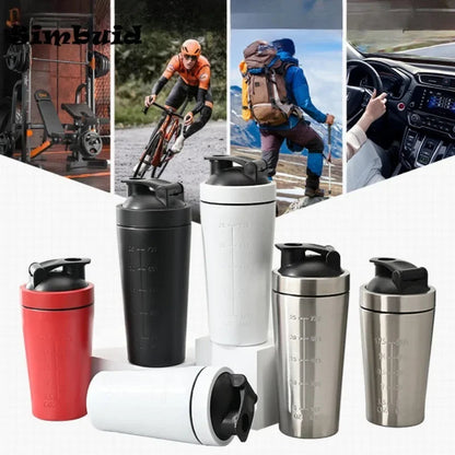 500ML/750ML Stainless Steel Protein Powder Shaker Bottle with Steel Ball and Scale Leak Proof Gym Fitness Sport Whey Shakes Cup American Fitness CLub