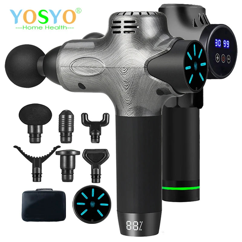 Massage Gun LCD Digital Body Massager Profesional Electric Deep Tissue Massager Neck Body Massage Relaxation Fascial Gun American Fitness CLub