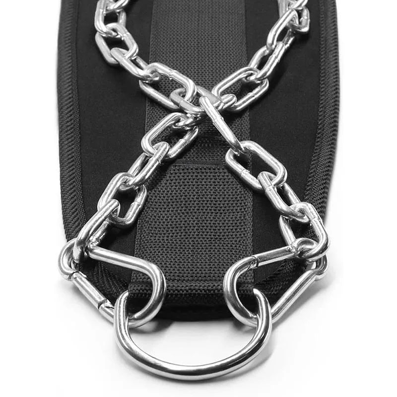 Pull-up Belt Weighted Dip Belt with Chain Double D-Ring Weightlifting Back Support Strap Home Gym Equipment Waist Belt American Fitness CLub