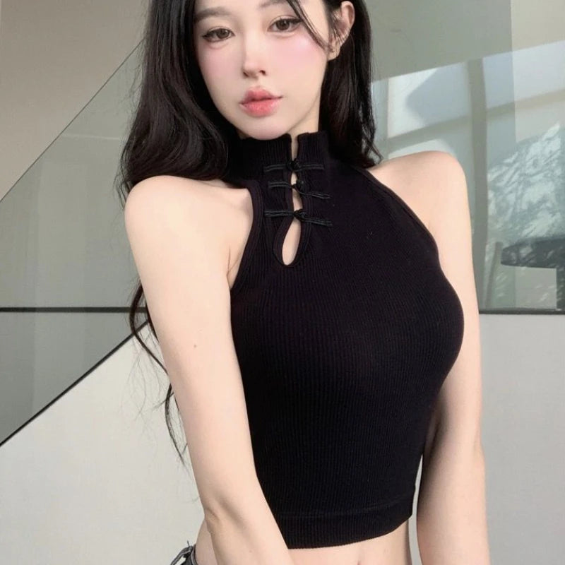 Tanks Tops Women Crop Chinese Style Sexy Slim Vintage Sleeveless Basics Pure Temper Топ Женский Designer Personal Streetwear Ins American Fitness CLub