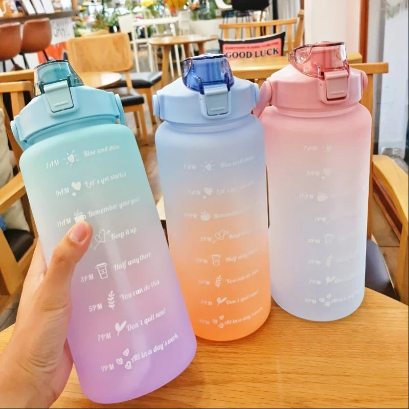Water Bottle 2 Liter Stay Hydrated Motivated Leakproof Plastic Sport Bottle Reminder Times Sports Outdoor Fitness Office Indoor American Fitness CLub