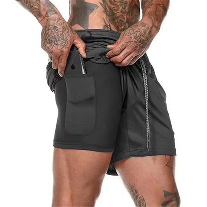 Running Shorts Men Gym Sports Shorts 2 In 1 Quick Dry Workout Training Gym Fitness Jogging Short Pants Summer Men Shorts American Fitness CLub