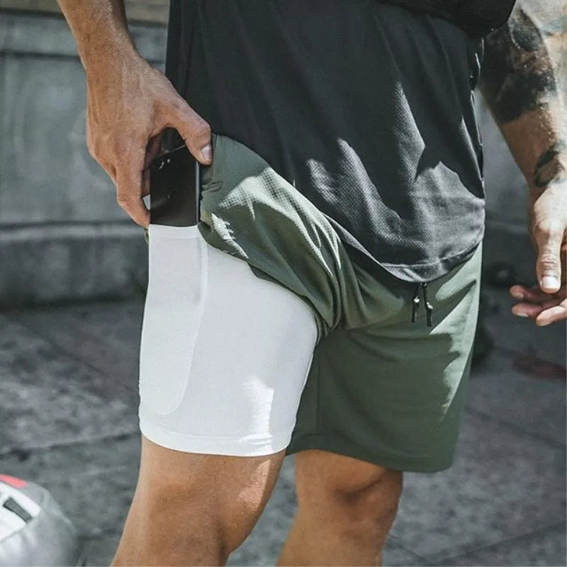 Running Shorts Men Gym Sports Shorts 2 In 1 Quick Dry Workout Training Gym Fitness Jogging Short Pants Summer Men Shorts American Fitness CLub