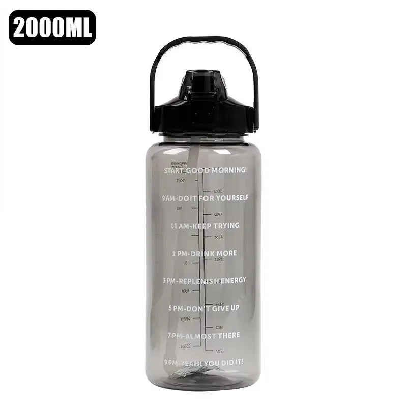 Water Bottle 2 Liter Stay Hydrated Motivated Leakproof Plastic Sport Bottle Reminder Times Sports Outdoor Fitness Office Indoor American Fitness CLub