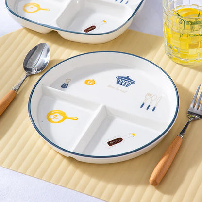 Breakfast Western Noodle Plate Household Three Grid Quantitative Weight Loss Plate Children's 3-grid ceramic meals plates American Fitness CLub