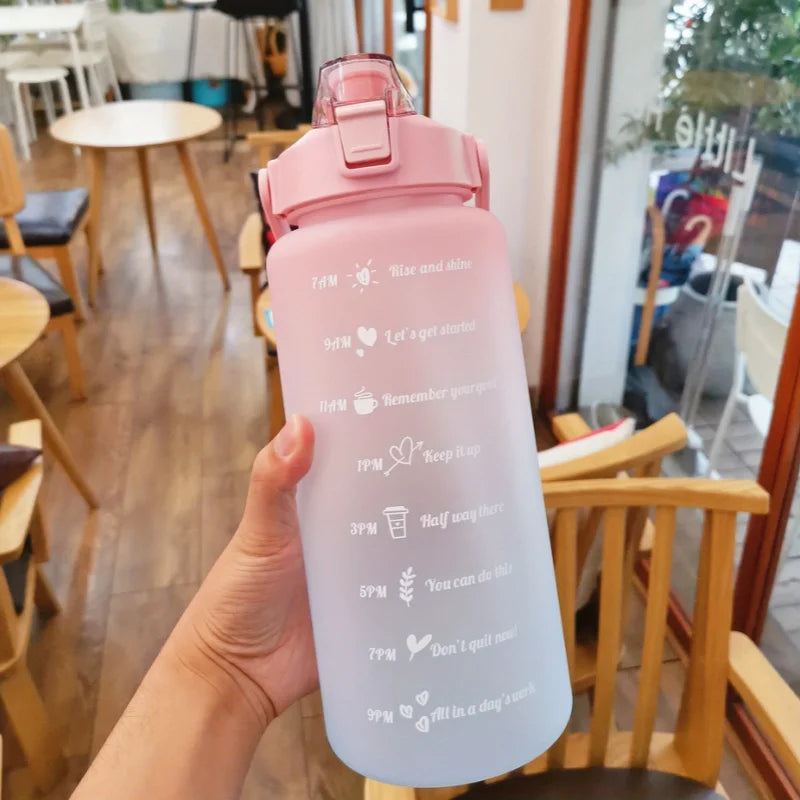 Water Bottle 2 Liter Stay Hydrated Motivated Leakproof Plastic Sport Bottle Reminder Times Sports Outdoor Fitness Office Indoor American Fitness CLub