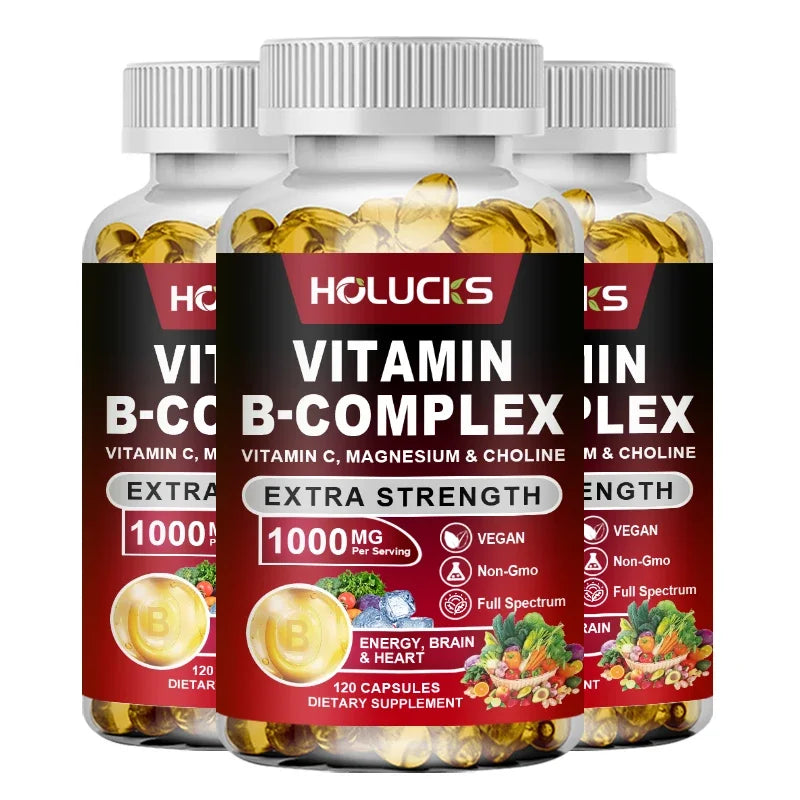 Vitamin B Complex Supplement - (B1, B2, B3, B5, B6, B7, B8, B9, B12 Folic Acid&Biotin) with Vitamin C, Inositol - Energy Healthy American Fitness CLub