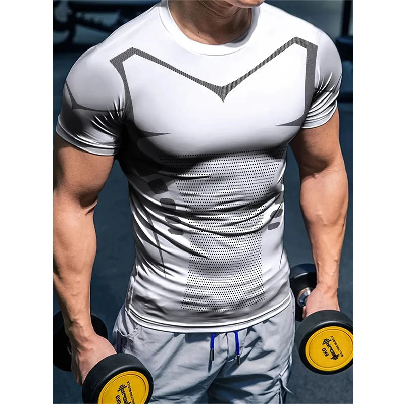 Compression T Shirt New Men Summer Sportswear Running T-shirt Elastic Quick Dry Sport Tops Daily Athletic Gym Stripe Shirts Men American Fitness CLub