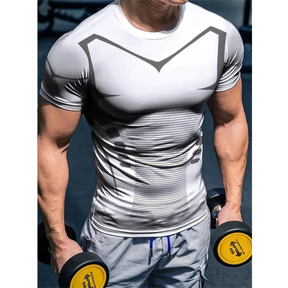 Compression T Shirt New Men Summer Sportswear Running T-shirt Elastic Quick Dry Sport Tops Daily Athletic Gym Stripe Shirts Men American Fitness CLub