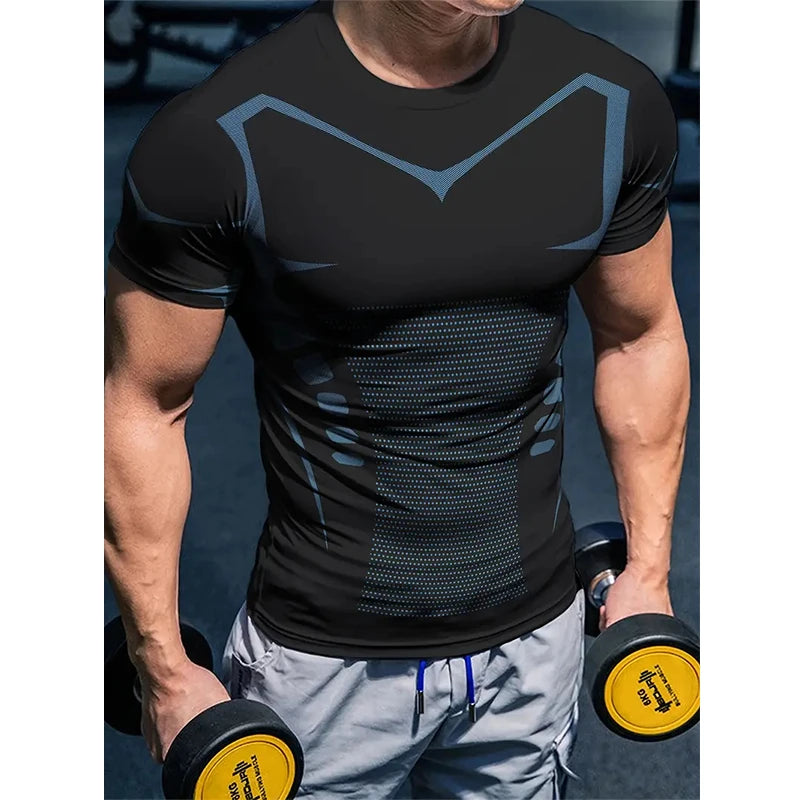 Compression T Shirt New Men Summer Sportswear Running T-shirt Elastic Quick Dry Sport Tops Daily Athletic Gym Stripe Shirts Men American Fitness CLub