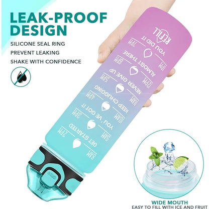 32 oz Drinking Water Bottle with Times to Drink and Straw, Motivational with Carrying Strap, Leakproof BPA & Toxic Free American Fitness CLub