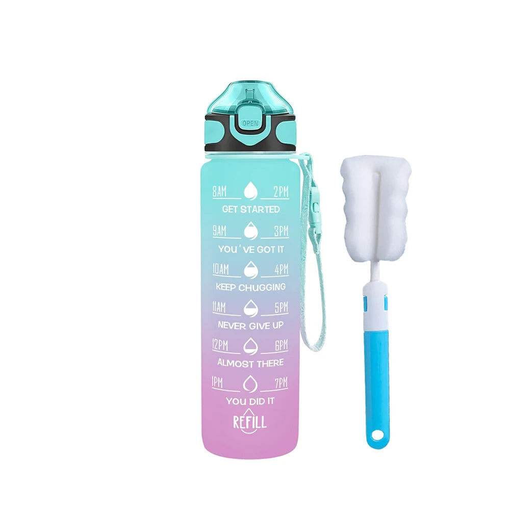 32 oz Drinking Water Bottle with Times to Drink and Straw, Motivational with Carrying Strap, Leakproof BPA & Toxic Free American Fitness CLub