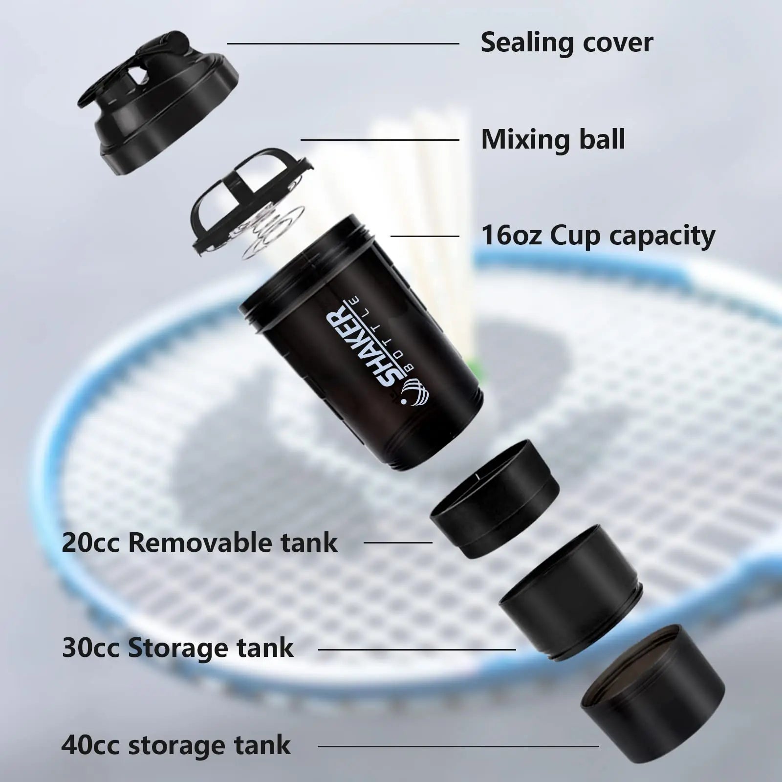 Protein Shaker Bottle Leak-Proof 3-Layer Twist off Sports Shaker Cup for Mixing Protein Powder - Portable Fitness Beverage American Fitness CLub