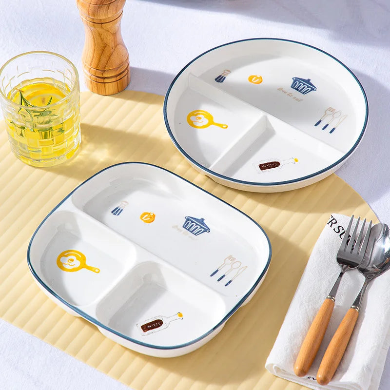 Breakfast Western Noodle Plate Household Three Grid Quantitative Weight Loss Plate Children's 3-grid ceramic meals plates American Fitness CLub