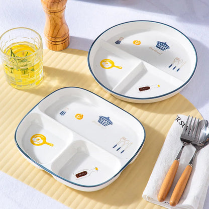 Breakfast Western Noodle Plate Household Three Grid Quantitative Weight Loss Plate Children's 3-grid ceramic meals plates American Fitness CLub