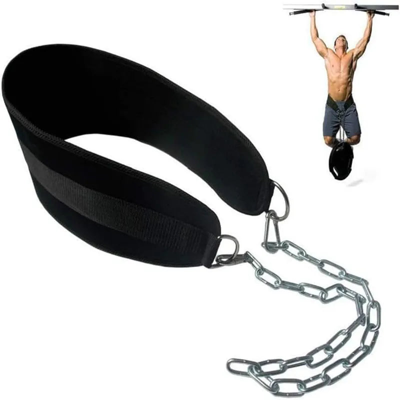 Pull-up Belt Weighted Dip Belt with Chain Double D-Ring Weightlifting Back Support Strap Home Gym Equipment Waist Belt American Fitness CLub