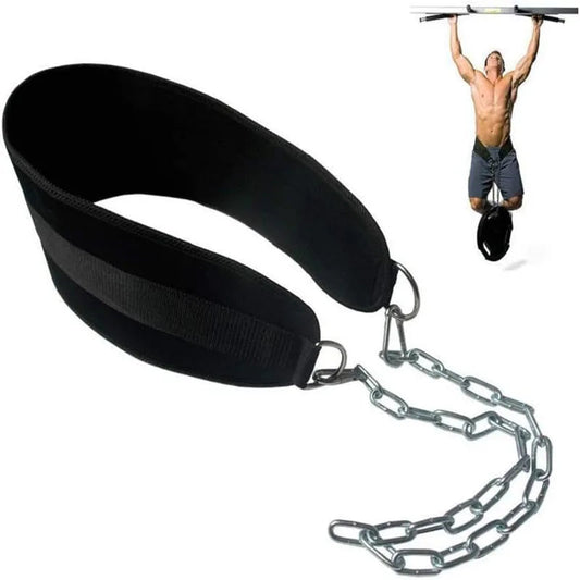Pull-up Belt Weighted Dip Belt with Chain Double D-Ring Weightlifting Back Support Strap Home Gym Equipment Waist Belt American Fitness CLub